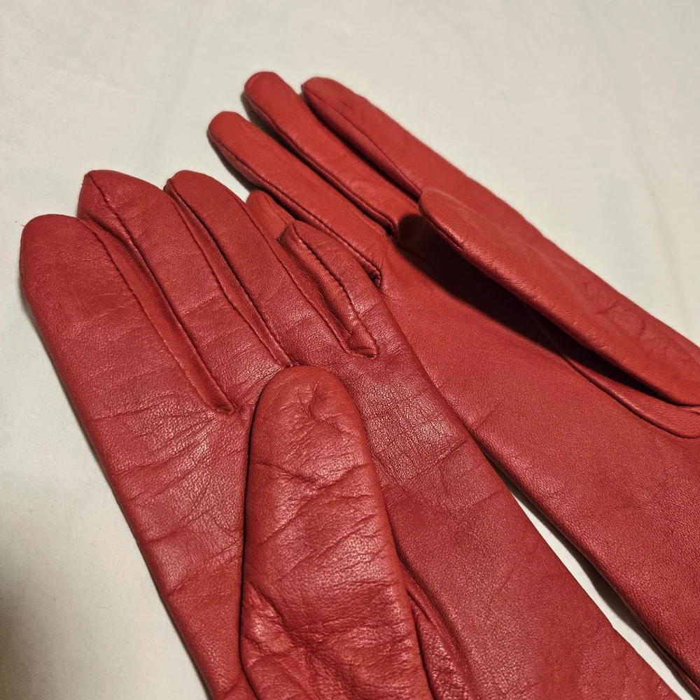 NWT Vintage 1980s Fownes Red Leather Chic Winter Dress Gloves Lined Size 6 1/2